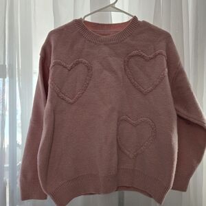 SHEIN Dusty Rose Heart Applique Crewneck Sweater